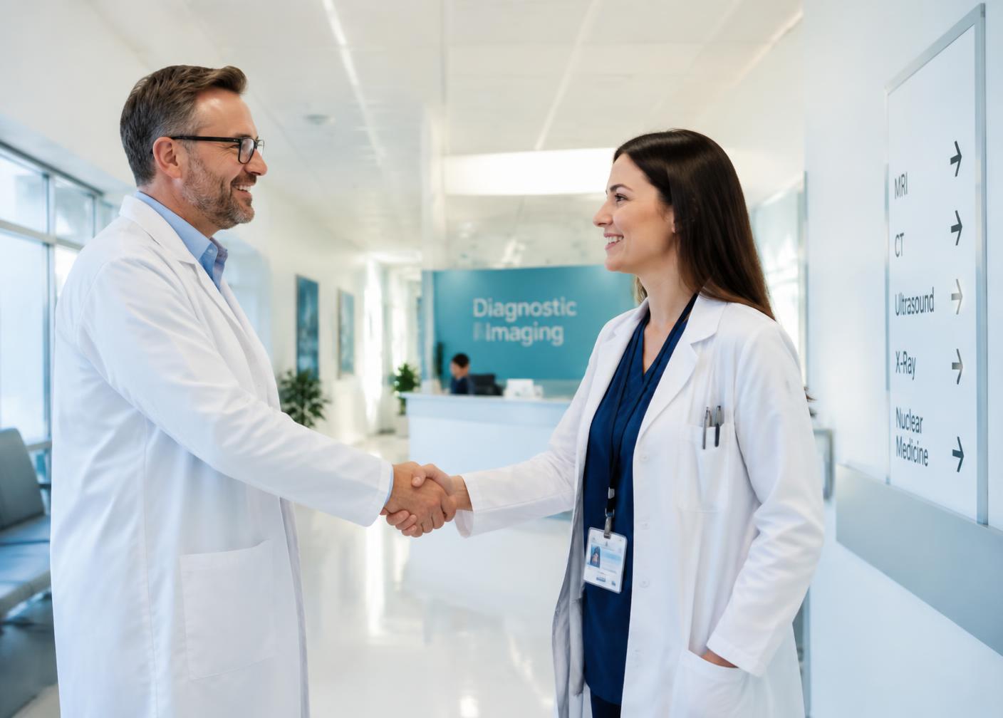 Healthcare professionals partnering in an imaging clinic
