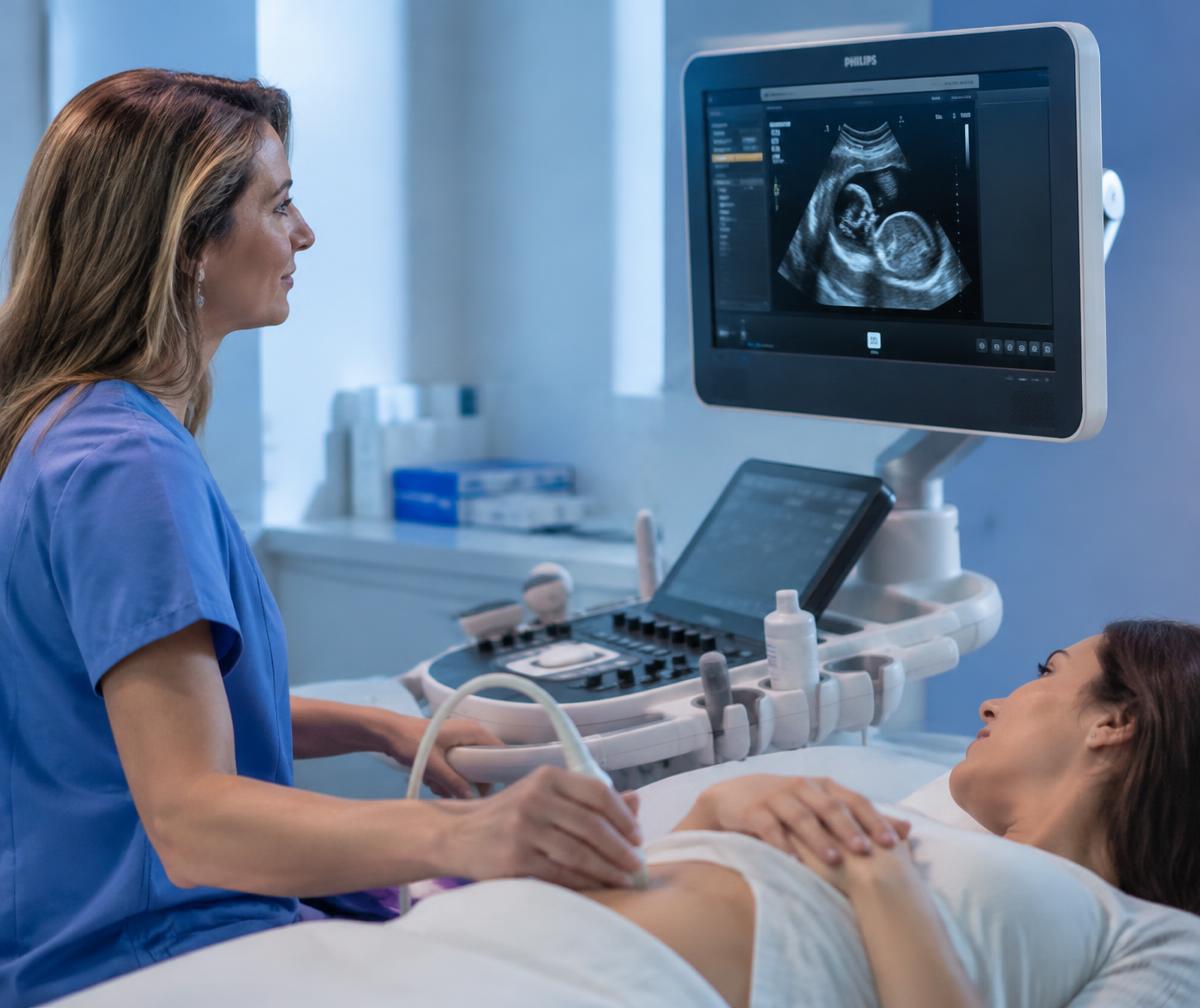 Sonographer performing an ultrasound scan